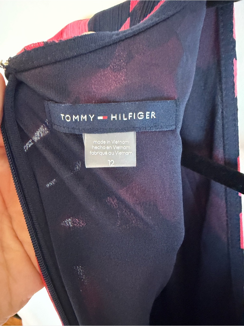Tommy Hilfiger Floral Print Ruffle Sleeve Dress Navy Pink Red Size 12 - Picture 8 of 9